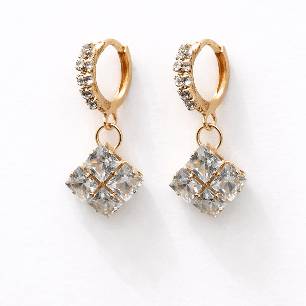 Gold Plated CZ Stone Drop Hoop Earrings for Women | Stylish Party Wear Dangle Earrings