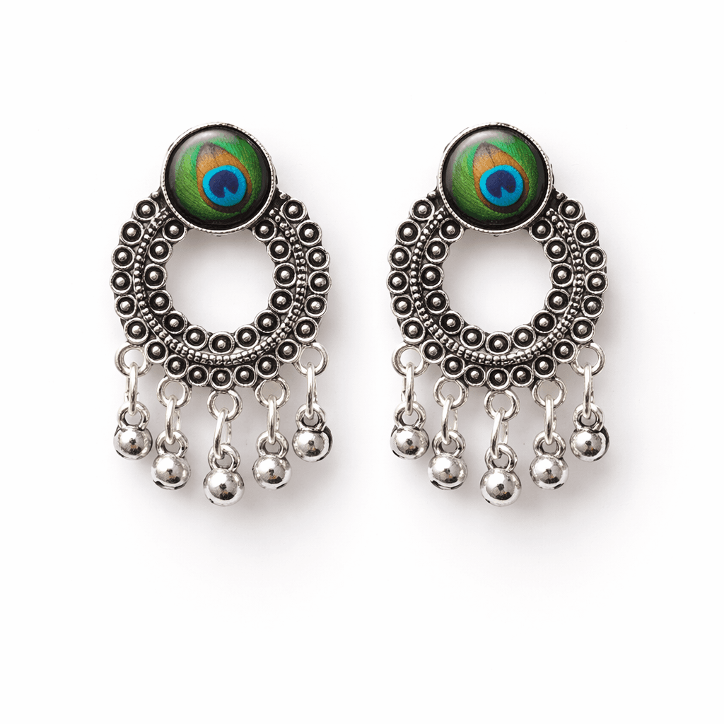 Oxidised Silver Peacock Stud Drop Earrings for Women | Traditional Ethnic Jewellery