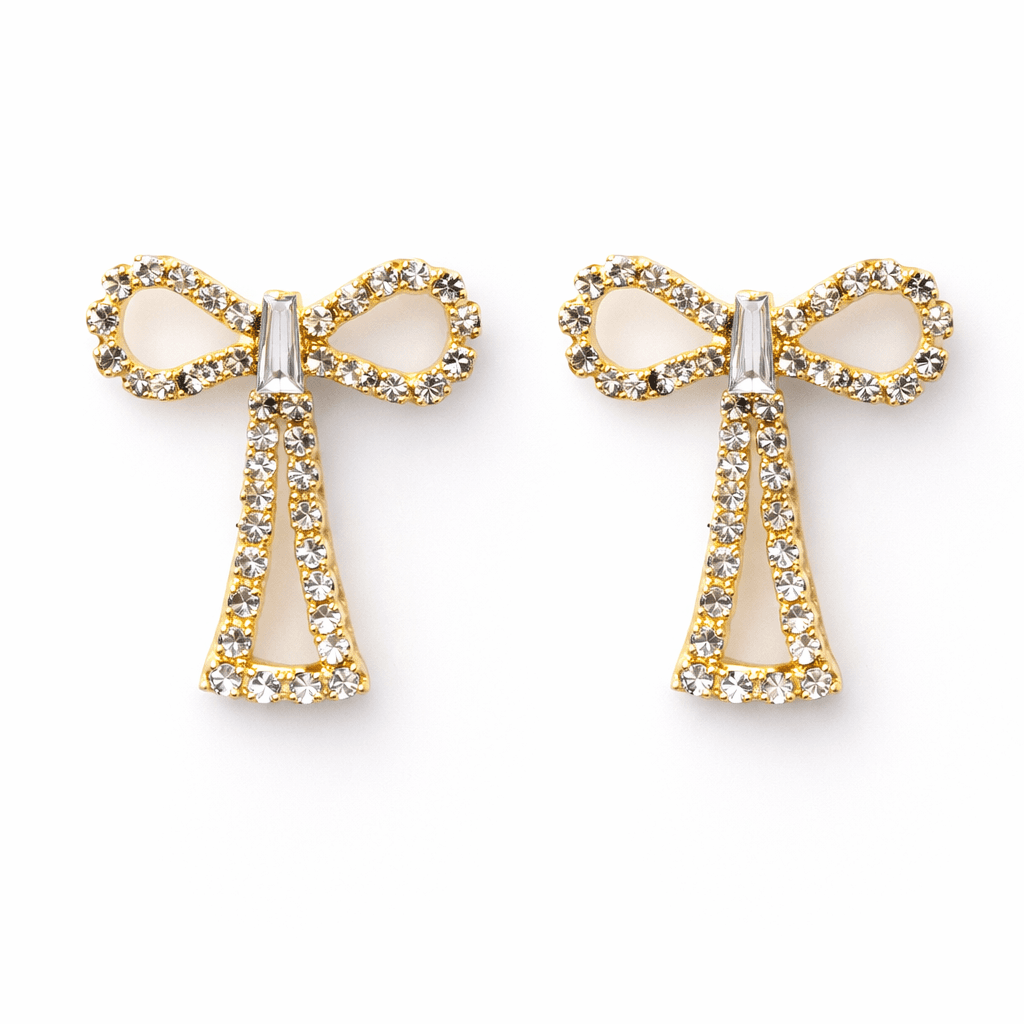 Gold Crystal Bow Stud Earrings for Women | Cute Party Wear Fashion Jewellery