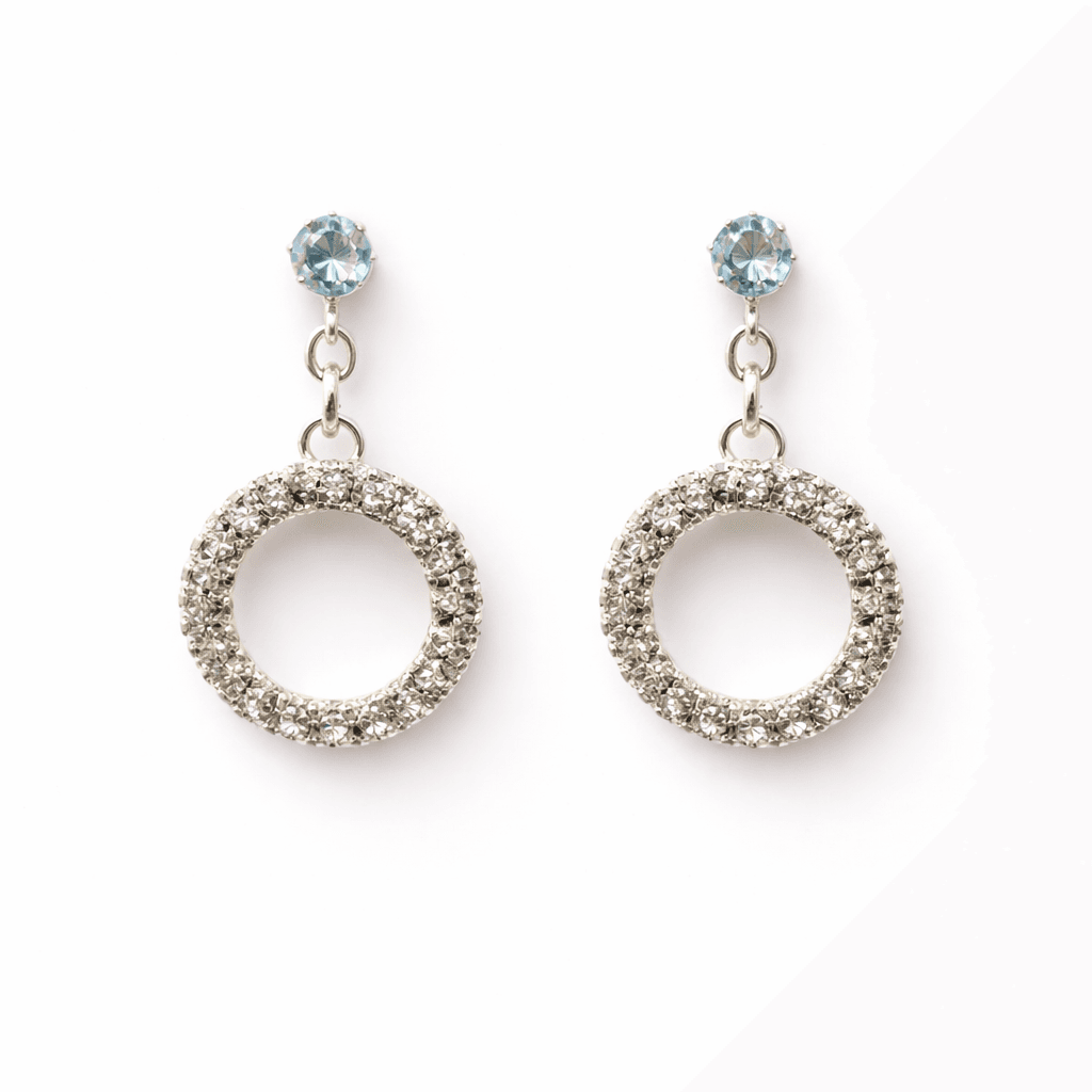 Silver Round Crystal Drop Earrings for Women | Elegant Circle Halo Party Wear Jewellery