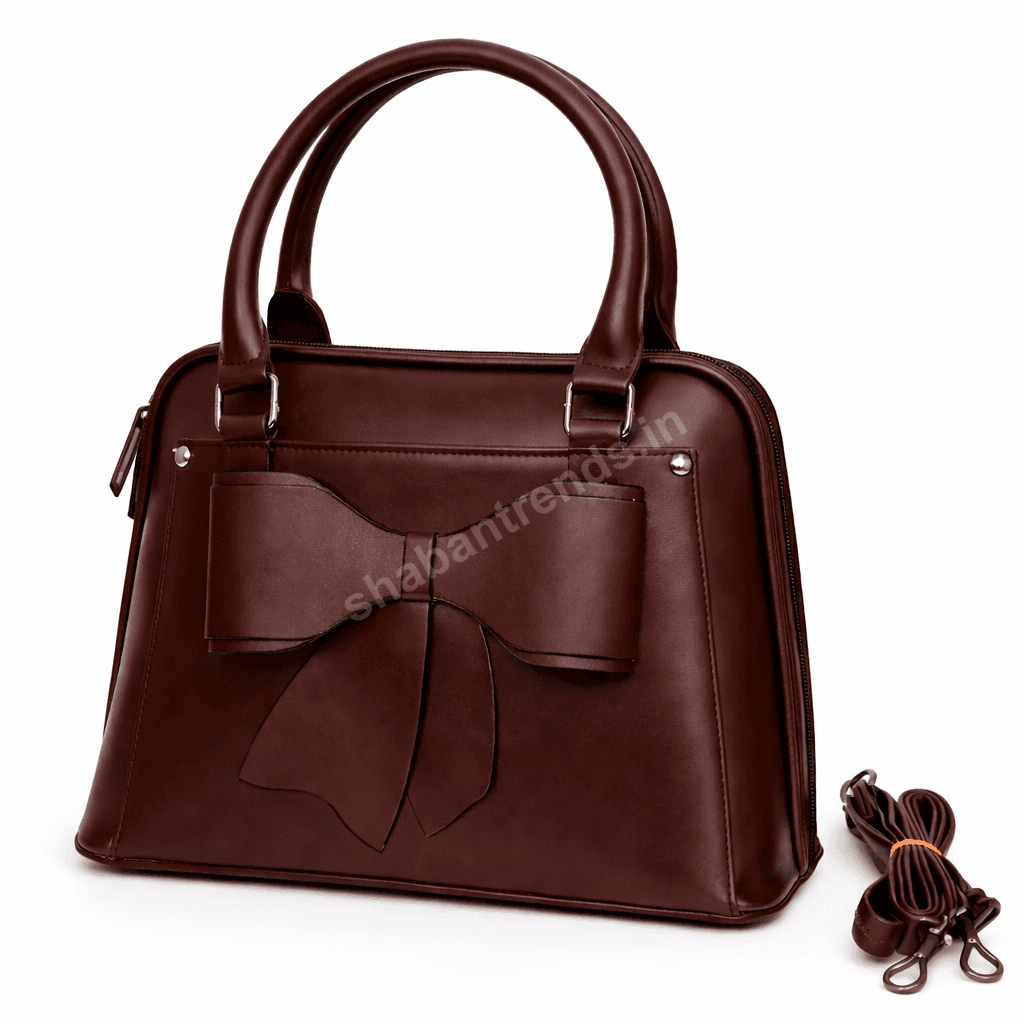 Women Handbags Brown PU Leather Bow Satchel Stylish Shoulder Bag for Women