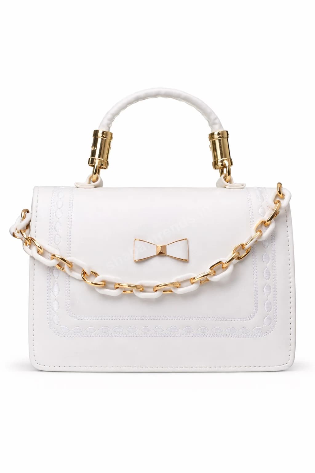 Stylish Women Handbag White Chain Satchel Bag with Top Handle & Strap