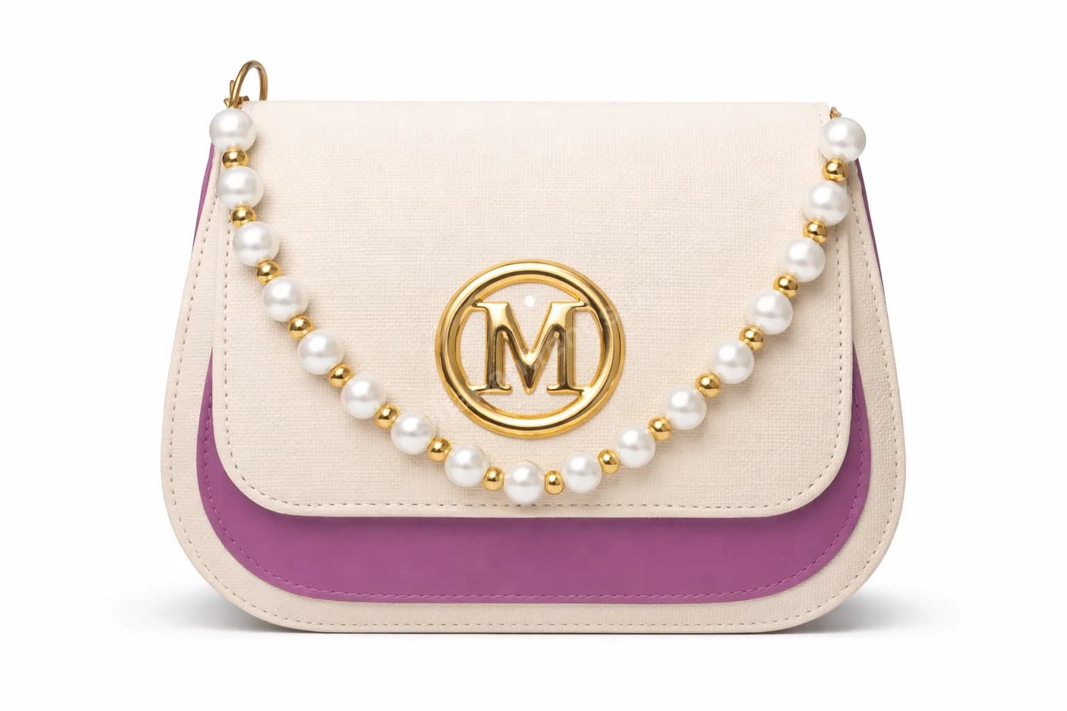 Elegant Women White Bow Handbag with Gold Chain & Top Handle Sling Bag