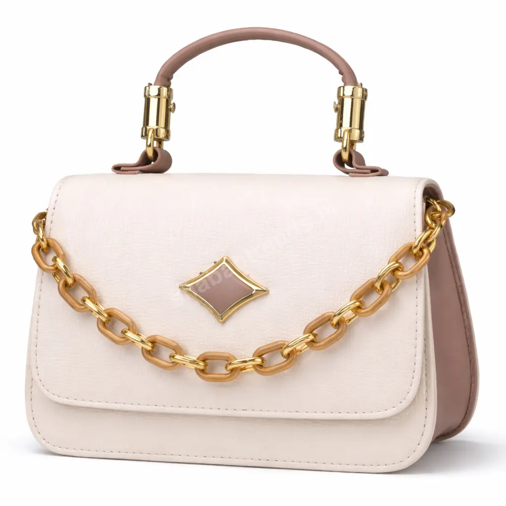 Elegant Beige Women Handbag with Gold Chain & Top Handle Sling Bag