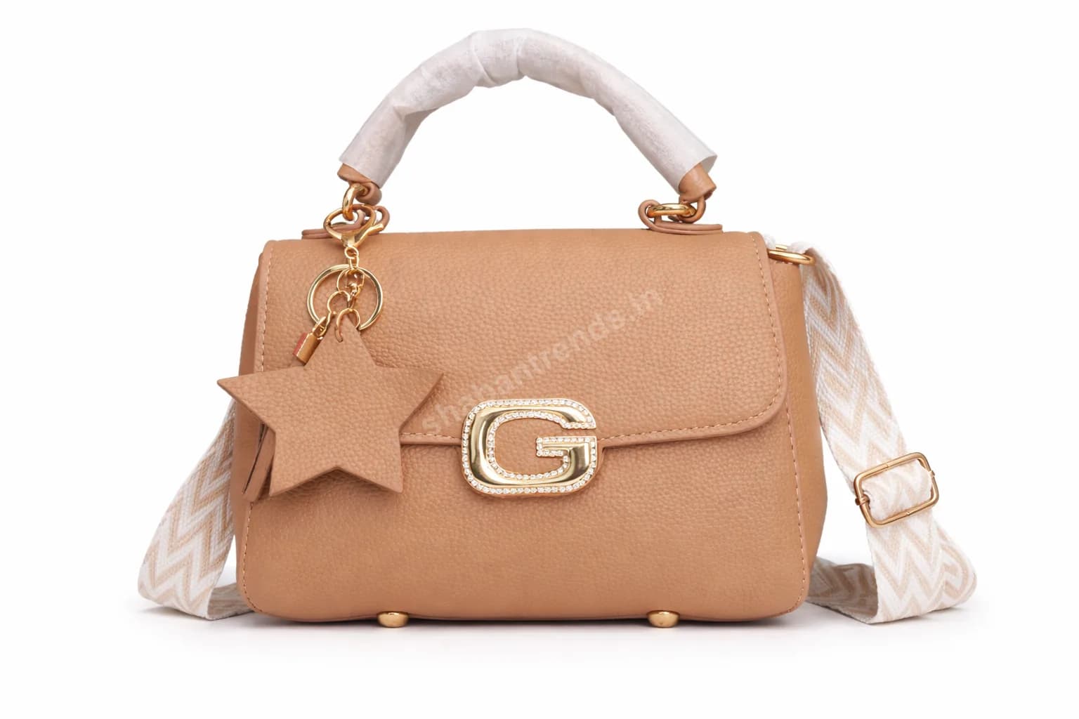 Elegant Tan Brown Women Handbag with Charm & Structured Sling Bag